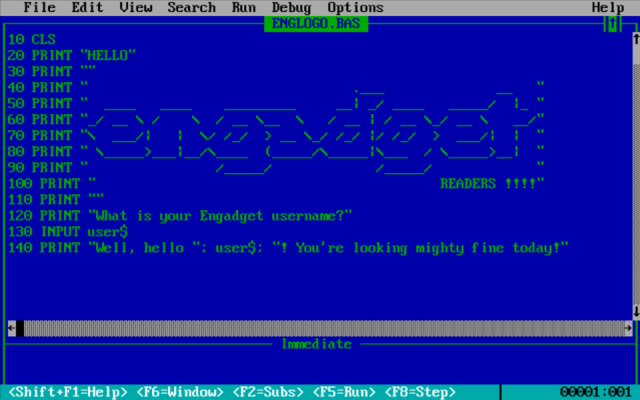 Screenshot of a program written in BASIC