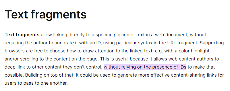 Screenshot from Google Chrome showing how highlighted text fragment look in Google Chrome